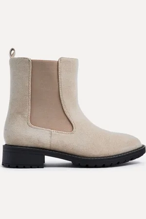 Linzi Nude Holland Wide Fit Faux Suede Chelsea Boots With Stretch Panel AU 8 (EU 39)