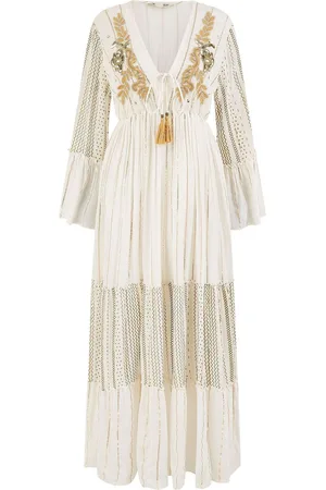 Yumi Metallic Embellished Maxi Dress With Long Sleeves 10