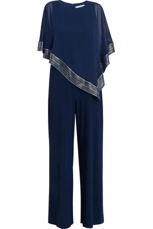 Gina Bacconi Eve Asymmetrical Cape Jumpsuit With Foil Trim AU 12