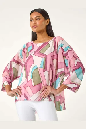 Roman Pink Abstract Print Overlay Tunic Top S