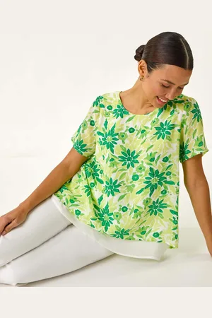 Roman Green Floral Layered Tunic Top AU 16