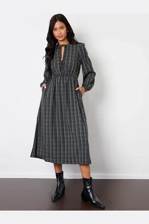 Threadbare Check Puff Sleeves With Pockets Midi Dress AU 12