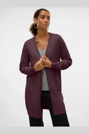 VERO MODA Burgundy Long Sleeves Open Longline Cardigan AU 10