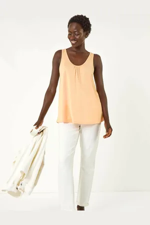 Roman Orange Plain V-Neck Stretch Jersey Vest Top AU 16