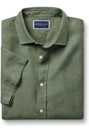 Charles Tyrwhitt Classic Fit Plain Short Sleeve Pure 100% Linen Shirt M