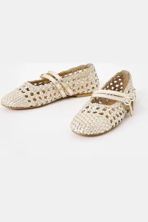Oliver Bonas Mary Jane Double Buckle Metallic Woven Leather Shoes AU 9 (EU 40)