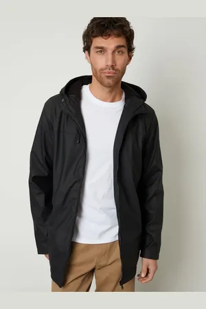 Threadbare Black Microfleece Lined Hooded Rubberised Raincoat M