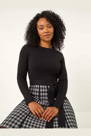 Roman Petite Contrast Check Knitted Dress AU 14