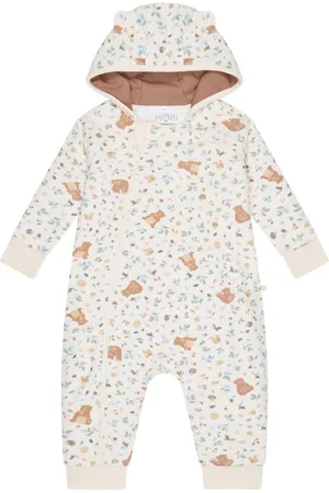 Mori Cream Bear Print Cotton And Bamboo Lined Pramsuit 1.5