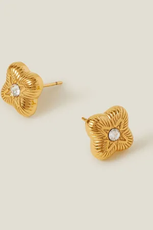 Accessorize Gold 14ct Plated Diamante Clover Stud Earrings one