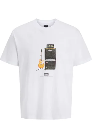 JACK & JONES White 100% Cotton OASIS Guitar T-Shirt L
