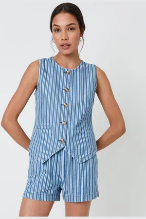 Threadbare Blue Striped Crew Neck Denim Waistcoat 14