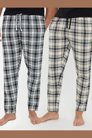 Threadbare Black Brushed 100% Cotton Flannel Check Lounge Bottoms 2 Pack XXL