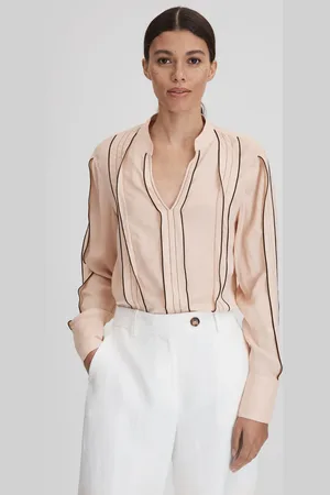 Reiss Nude Mia Contrast Trim Ruffle Blouse AU 4