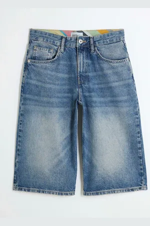 River Island Mid Rise Longline Jort 100% Cotton Shorts AU 12