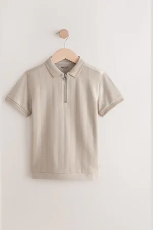 Next Textured Short Sleeve Quarter Zip Polo Shirt (3-16yrs) 8 Years (128 cm)