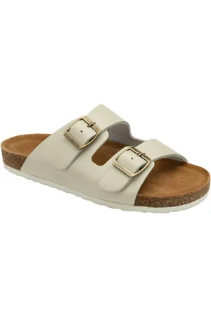 Dunlop White Ladies Twin Buckle Footbed Mules AU 6 (EU 37)