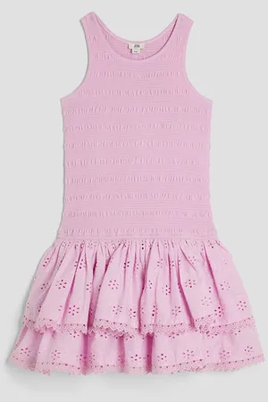 River Island Girls Shirred Broderie Rara 100% Cotton Dress 12 Years (152cm)