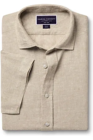 Charles Tyrwhitt Slim Fit Slim Fit Plain Short Sleeve Pure 100% Linen Shirt small