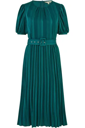 Yumi Satin Striped Midi Dress With Pleats and Matching Belt AU 16