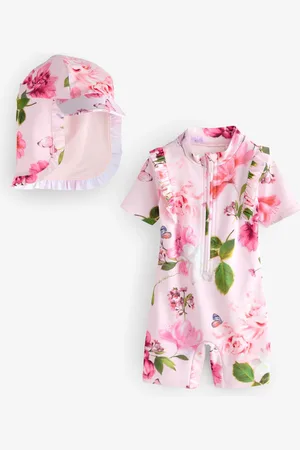 Ted Baker 2 Piece Pink Floral Swimsuit and Sunsafe Hat Set 3