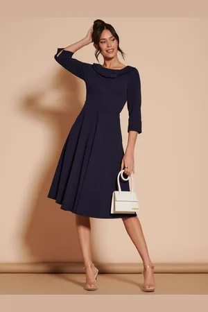 Jolie Moi 3/4 Sleeve Fold Neck Midi Dress AU 10