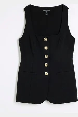River Island Black Square Neck Waistcoat AU 8