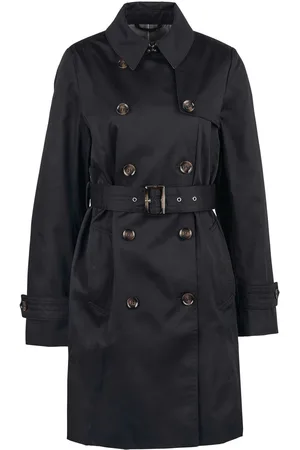 Barbour Black Greta Showerproof Trench 100% Cotton Coat AU 16