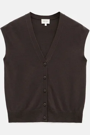 Hush Puppies Brown Fine Knit Button Front Vest Top large