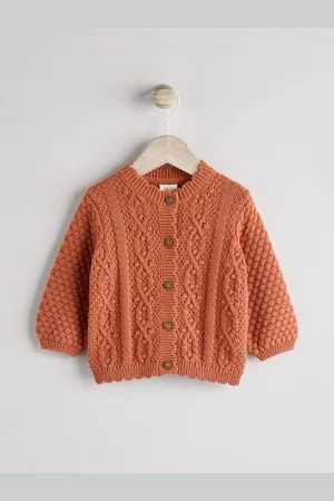Next Rust Brown Baby Knitted Bobble 100% Cotton Cardigan (0mths-2yrs) Up to 1 Month (56cm)