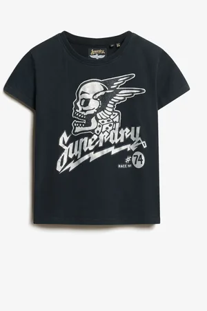Superdry Jet Black 100% Cotton Embellished Poster Fitted T-Shirt AU 14