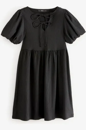 Next Textured Jersey Puff Sleeves Tie Front Detail Mini Dress AU 10