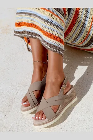 Linzi Natural Myla Sling Back Wedge Espadrille Sandals With Cross Over Front Strap AU 7 (EU 38)