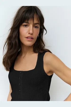 Next Black Textured Henley Detail Tank AU 22