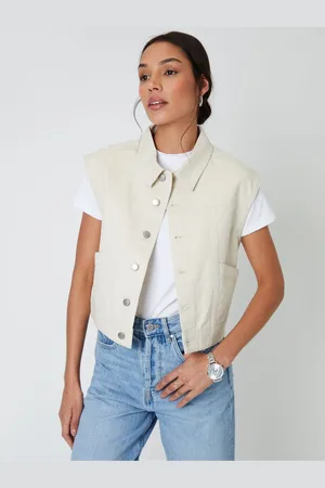 Threadbare Cream 100% Cotton Sleeveless Boxy Denim Jacket Vest 14