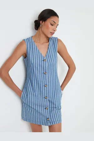 Threadbare Striped Denim Waistcoat Mini 100% Cotton Dress 10