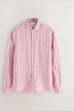 Next Regular Fit Stripe 100% Linen Basket Weave Long Sleeve Smart Shirt with Cutaway Collar xlarge