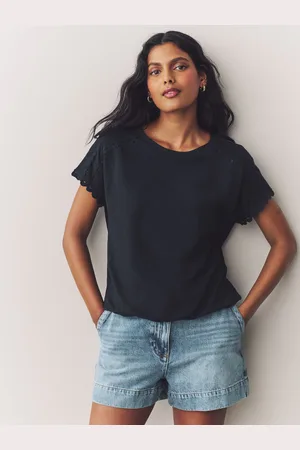 Next Navy Short Sleeve Bubblehem 100% Cotton T-Shirt AU 20 Tall