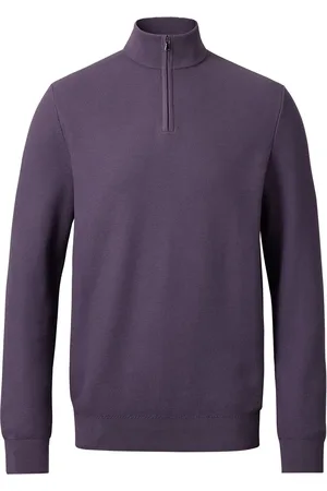 Charles Tyrwhitt Purple Honeycomb 100% Cotton Zip Neck Sweat Top L