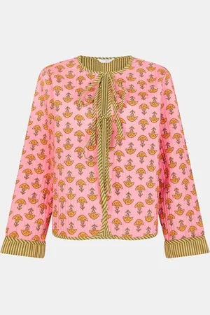 Accessorize Pink Marigold Print Quilted 100% Cotton Jacket medium