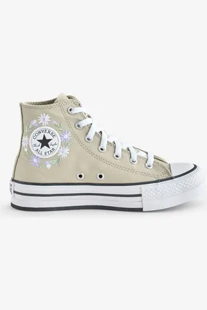 Converse Brown Youth Chuck Taylor Floral Print Embroidered EVA Lift Trainers uk3eu355