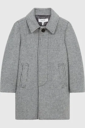 Reiss Grey Bark Senior Wool Blend Prince of Wales Check Overcoat 140146cm