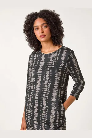 Roman Grey Abstract Print Tunic Pocket Detail Stretch AU 10
