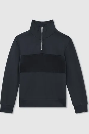Reiss Navy Selin 3-9 yrs Slim Fit Half-Zip Funnel Neck Velour Sweatshirt 8
