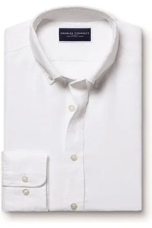 Charles Tyrwhitt Slim Fit Slim Fit Plain Button Down Pure 100% Linen Shirt xlarge