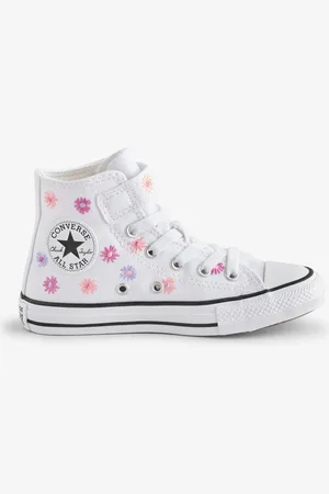 Converse White Junior Chuck Taylor Floral Print 1V Easy On Trainers uk12eu305
