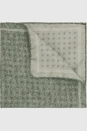Reiss Soft Sage Marasusa Reversible Silk Pocket Square onesize