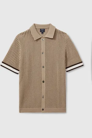 Reiss Elias Ché Open-Stitch Cuban Collar Shirt M
