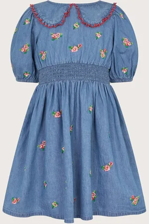 Monsoon Floral Embroidered Chambray Dress 3 Years (98cm)