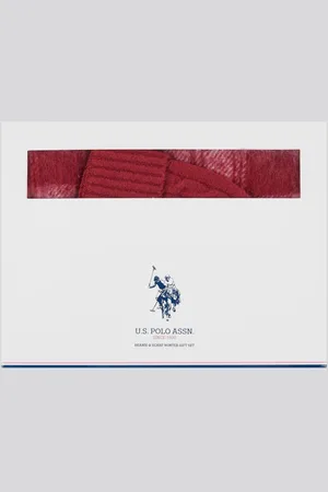 U.S. Polo Assn. U. S. Polo Assn. Red Womens Cable Beanie and Check Scarf Box Set one